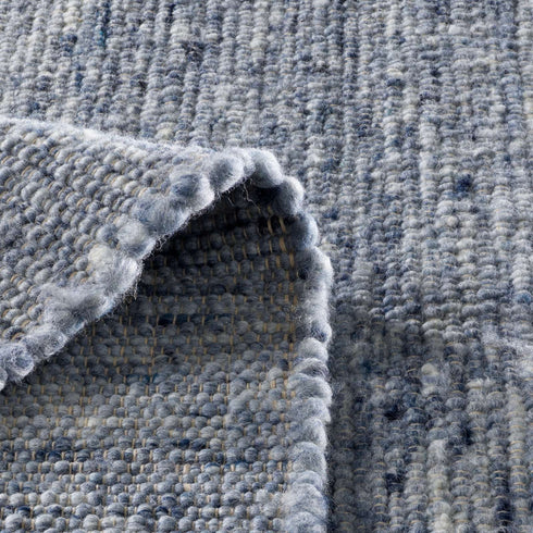Wollteppich Natur | Reine Schur-Wolle Handweb Teppich im Skandinavischen Design | Blau